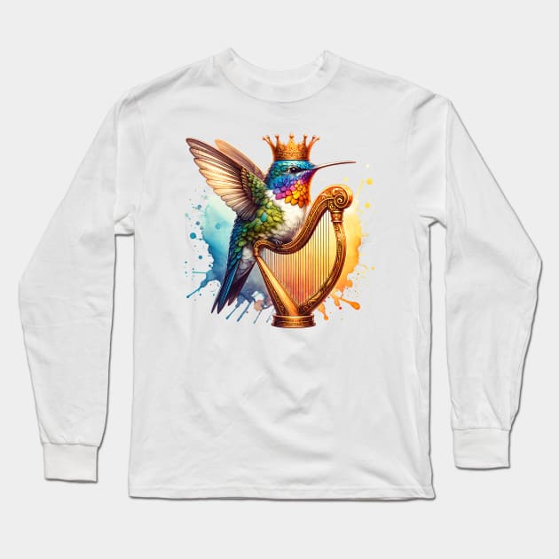 Hummingbird with King David's Harp Long Sleeve T-Shirt by Miriam Designs